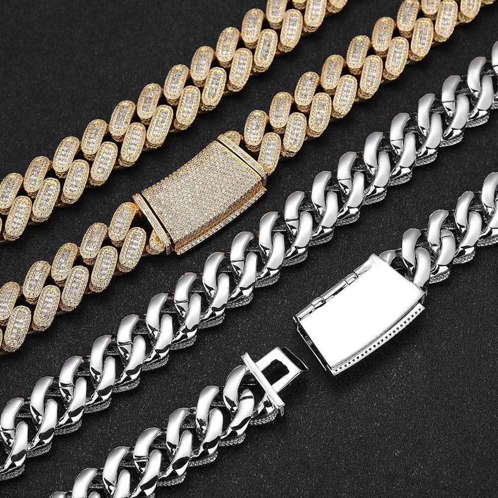 Klador Silver Moissanite Mixed Baguette Custom Cuban Chain