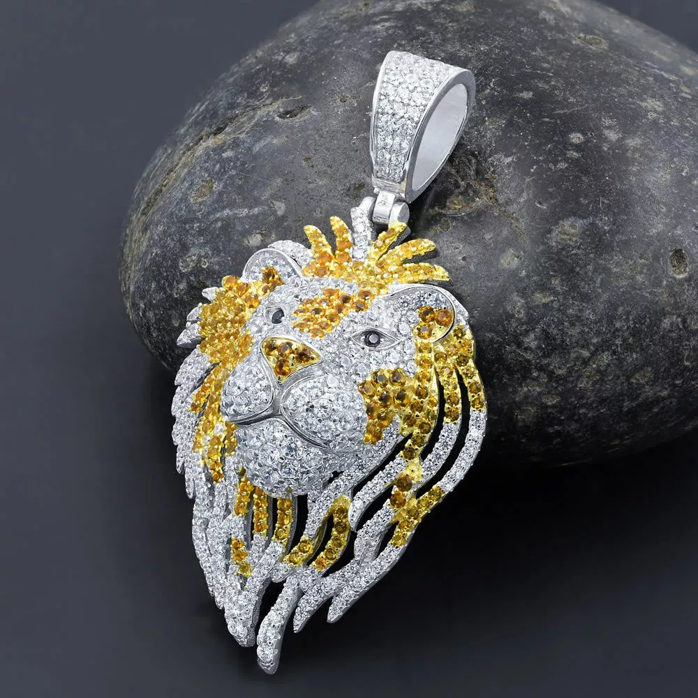 CUSTOM ICEDOUT MOISSANITE FEROCIOUSLY FIRE LION PENDANT