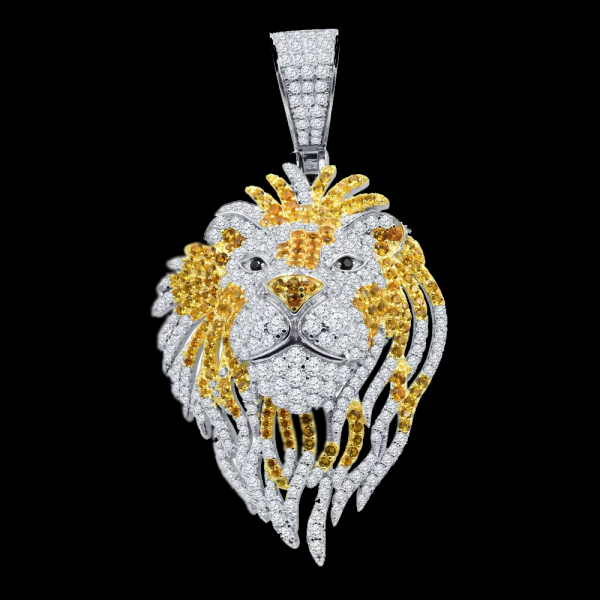 CUSTOM ICEDOUT MOISSANITE FEROCIOUSLY FIRE LION PENDANT