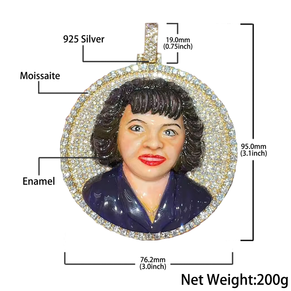 CUSTOM MOISSANITE ENAMEL PORTRAIT PHOTO PENDANT