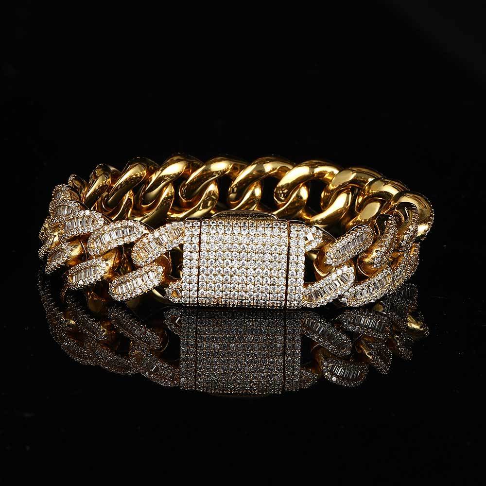 Custom 15mm Baguette Moissanite Cuban Bracelet