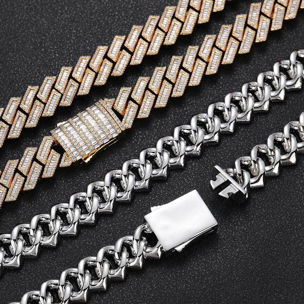 CUSTOM 18mm BAGUETTE MOISSANITE RPONG CUBAN LINK CHAIN