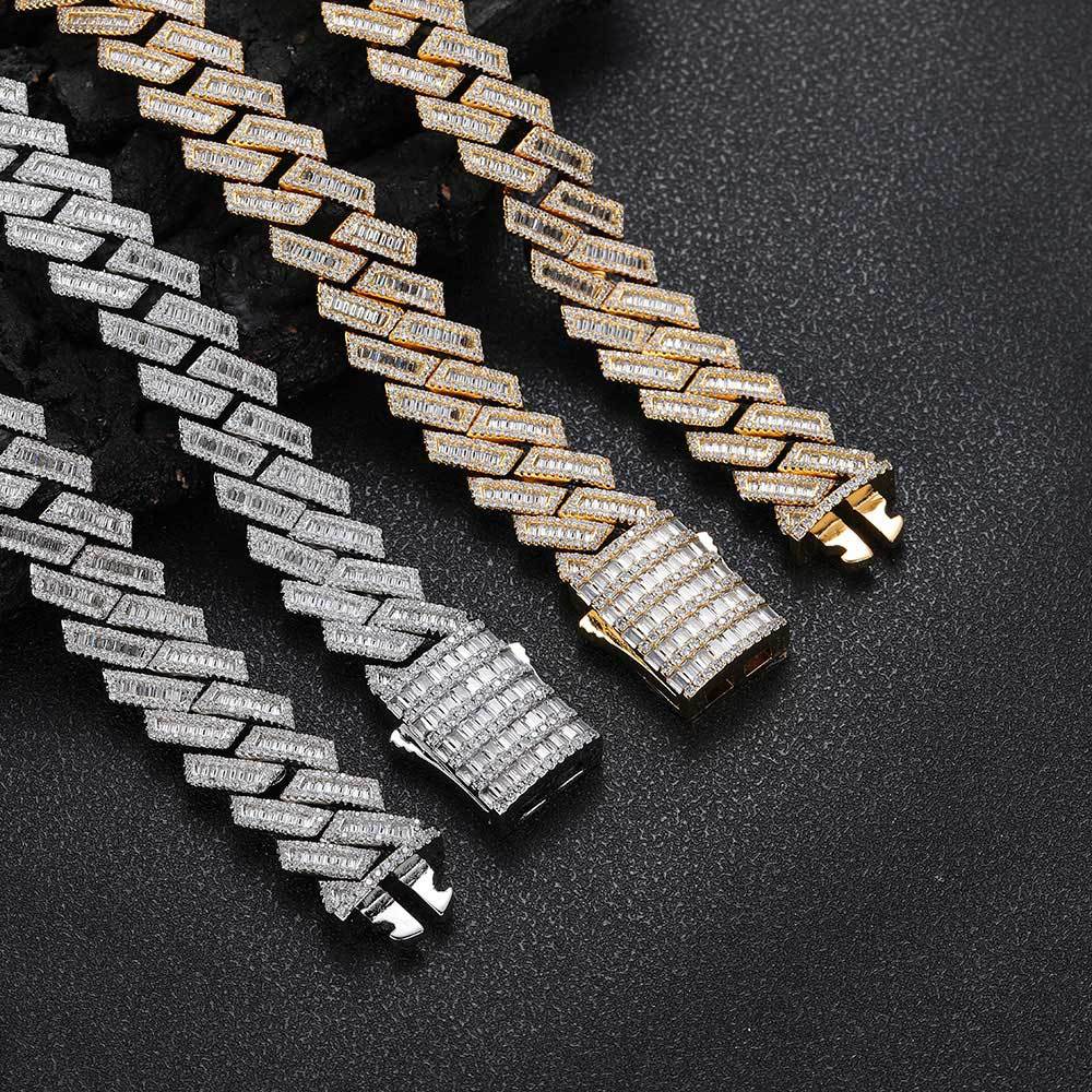 CUSTOM 18mm BAGUETTE MOISSANITE RPONG CUBAN LINK CHAIN