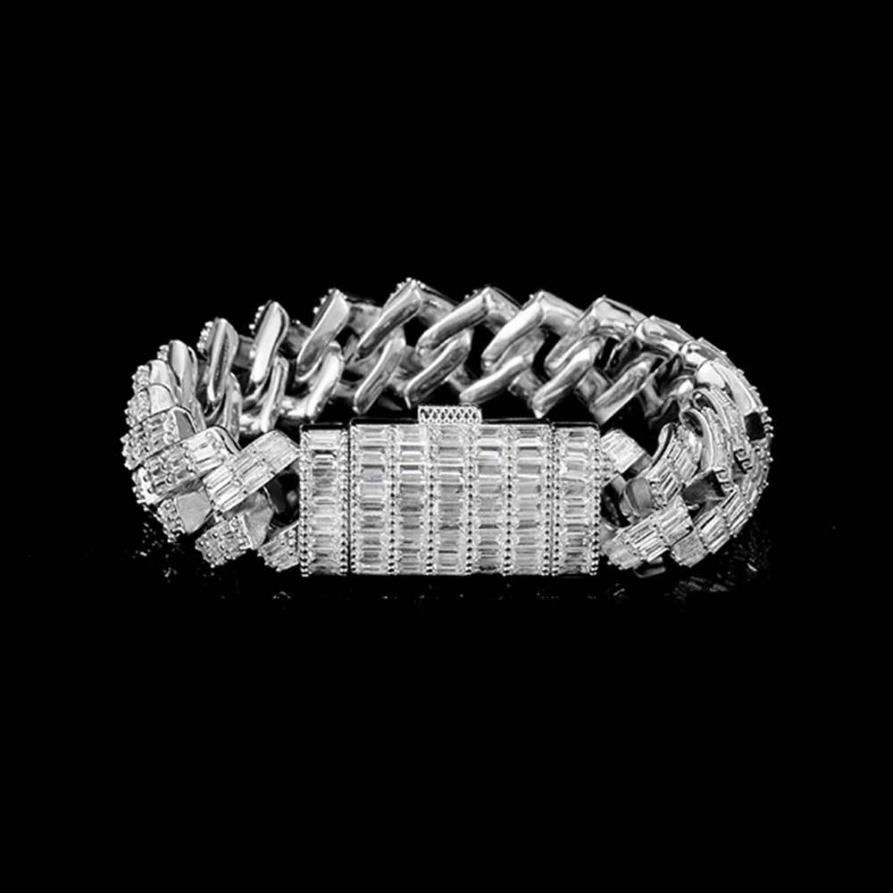 custom 18mm silver moissanite prong cuban bracelet