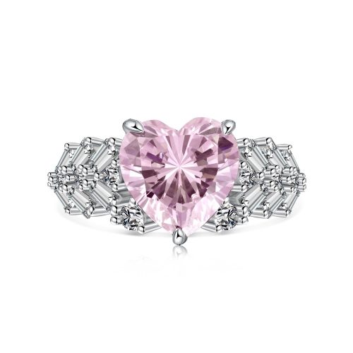 CUSTOM ELEGANT PINK HEART BAGUETTE PROMISE RING