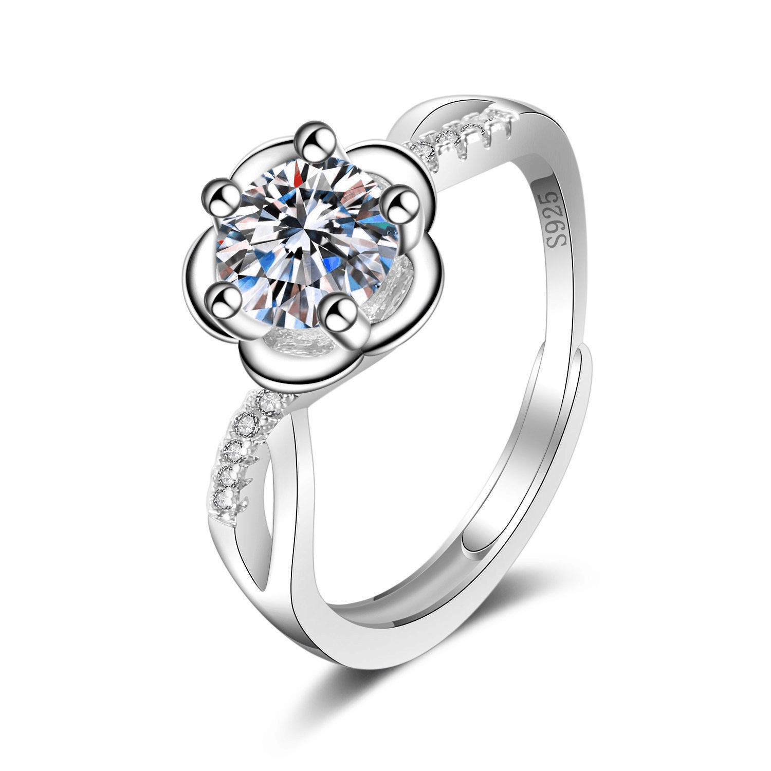 KLADOR 18K WHITE GOLD PLATED ENGAGEMENT FLOWER RING