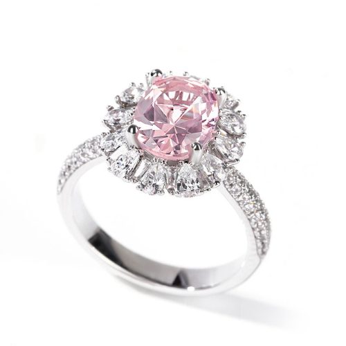 LUXURY SPARKLING OVAL CUT PINK DIAMOND PROMISE RING