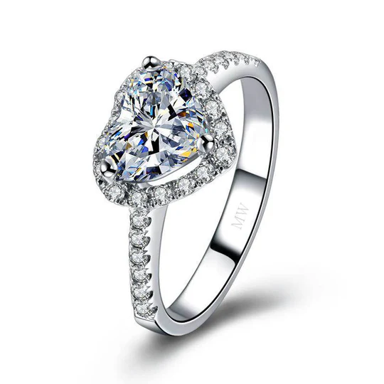 S925 HEART-CUT MOISSANITE DIAMOND WEDDING RING